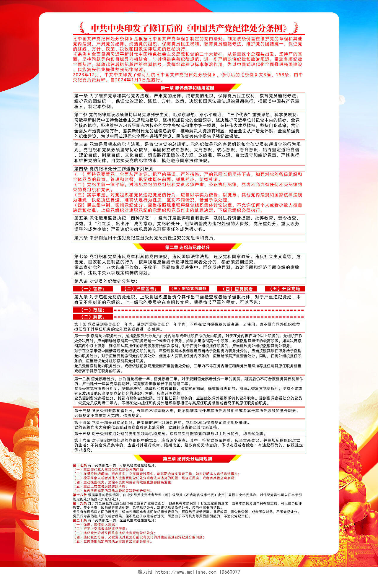 红色简约新修订中国党纪律处分条例海报套图